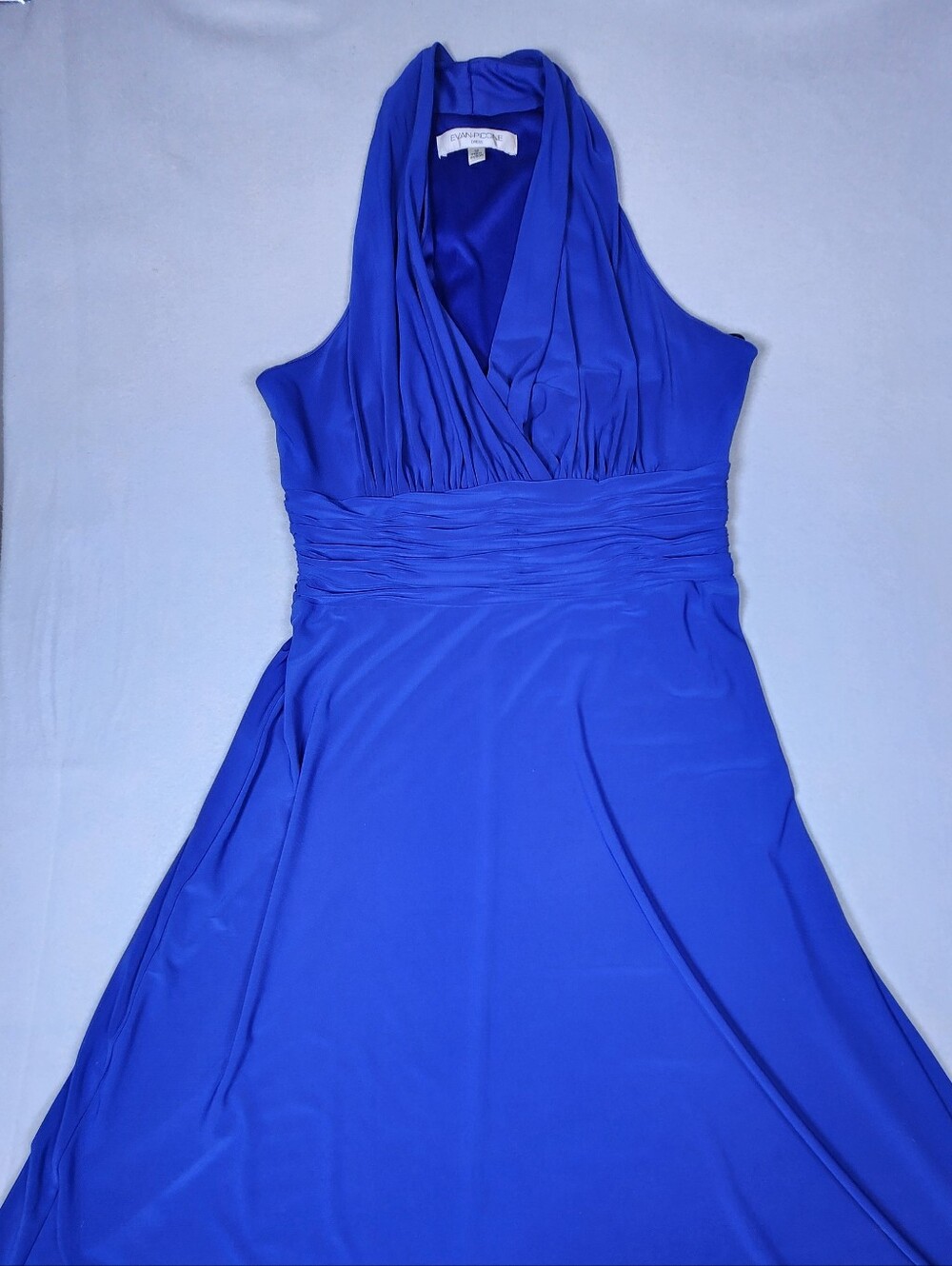 Evan Picone Royal Blue Sleeveless V-Neck Ruched‎ Waist Dress